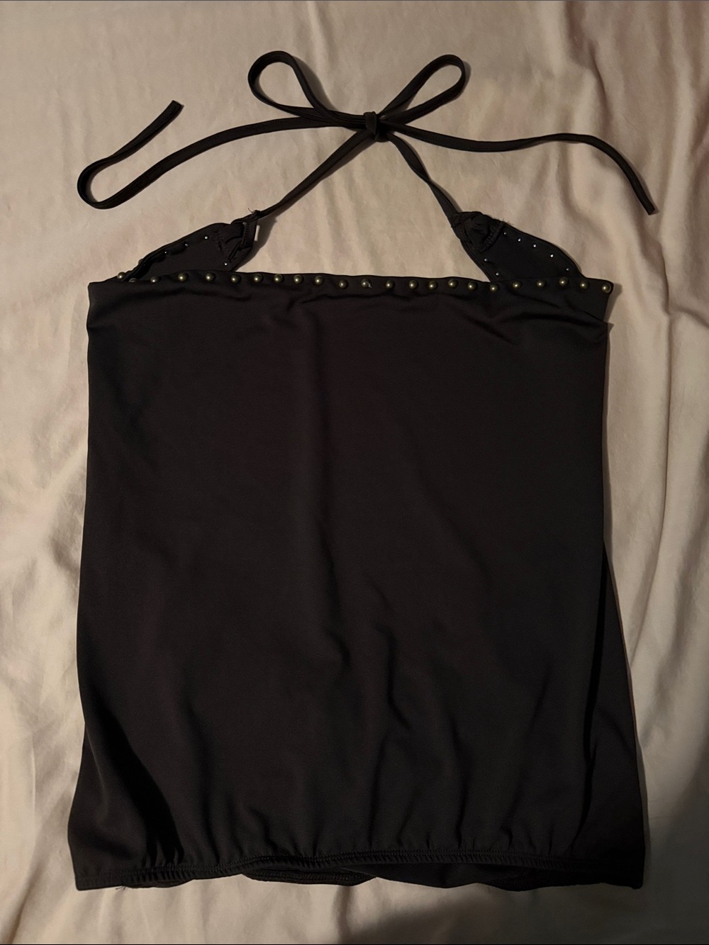 Women's Brown Halter Top with Gold Studded Trim, NWOT